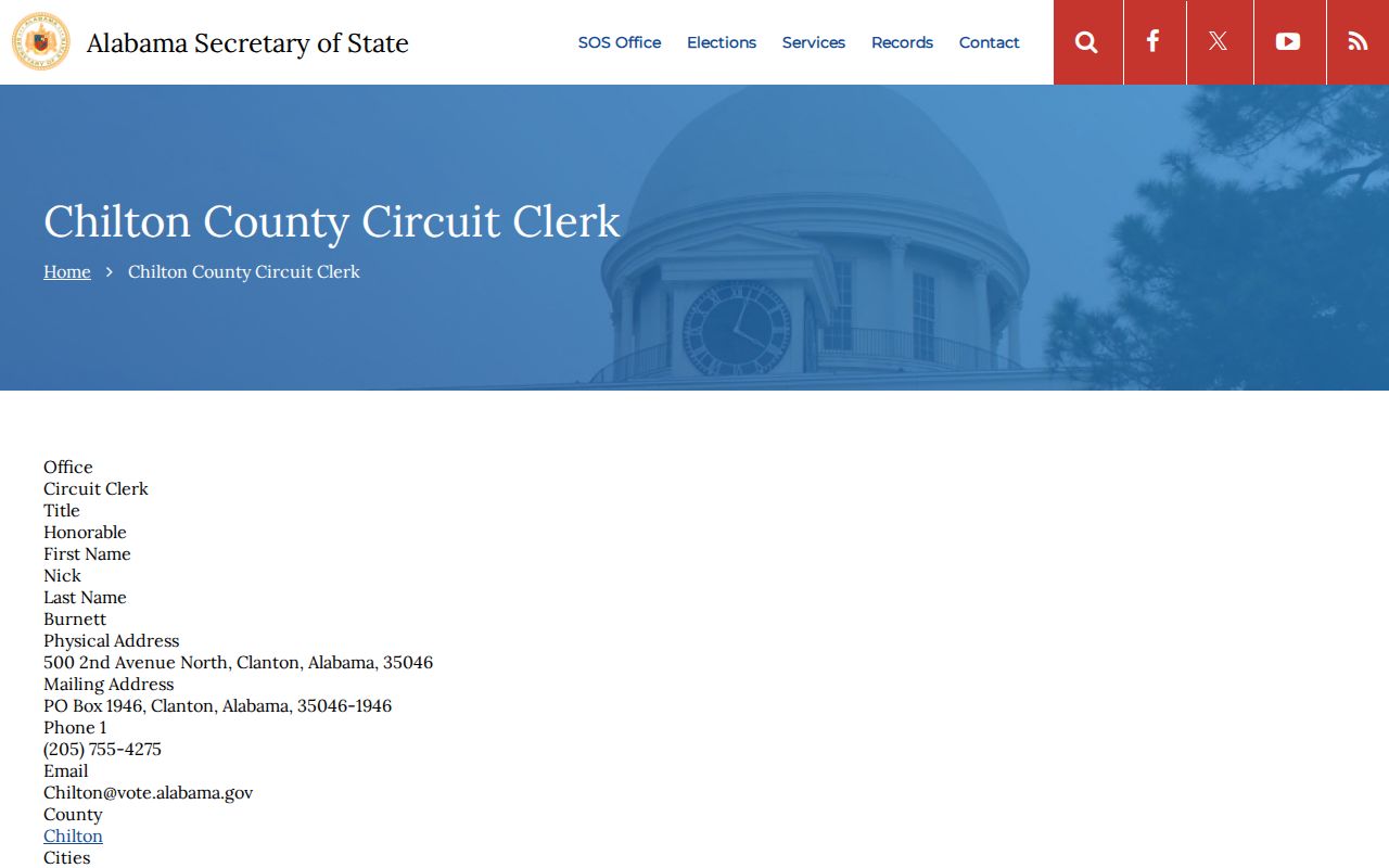Chilton County Circuit Clerk records listing