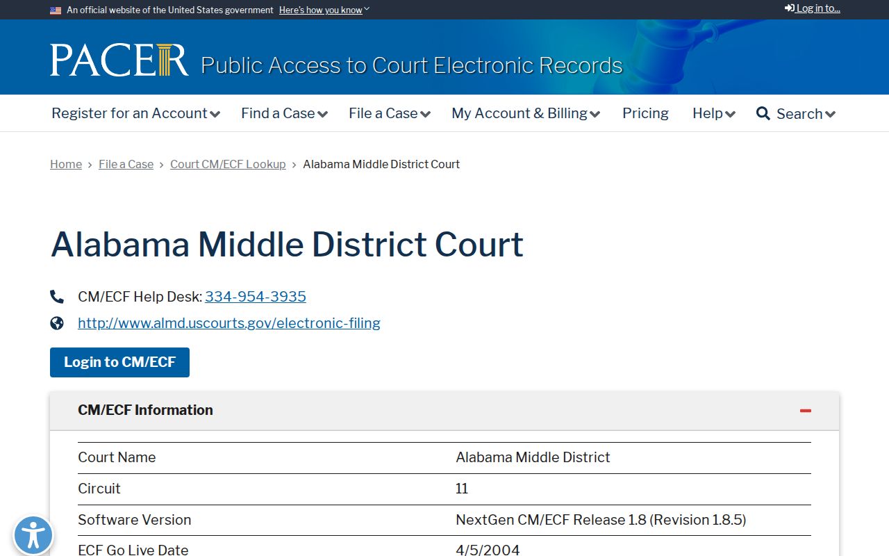 Chilton County court dockets PACER federal lookup