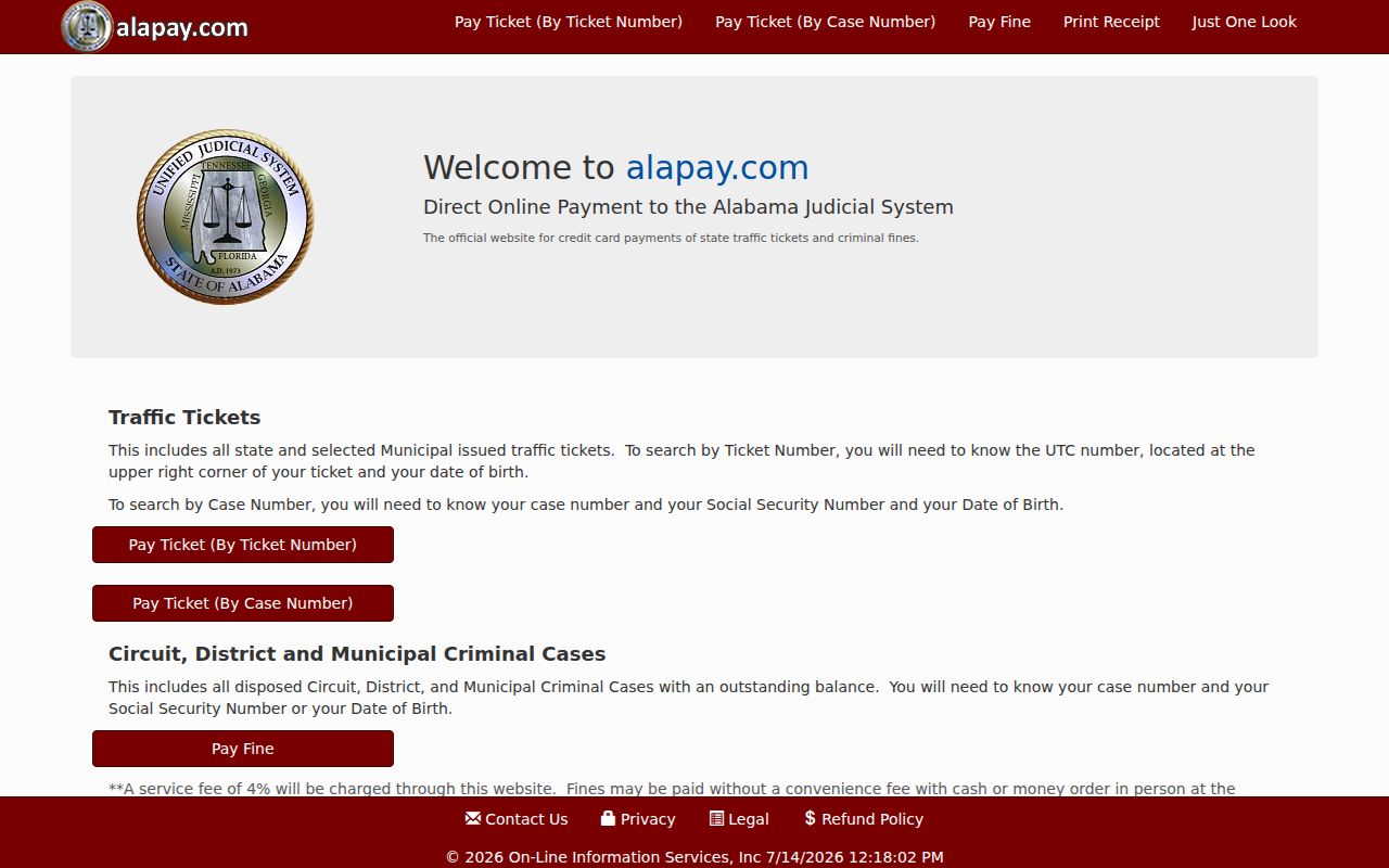 Chilton County traffic court records Alapay payment portal